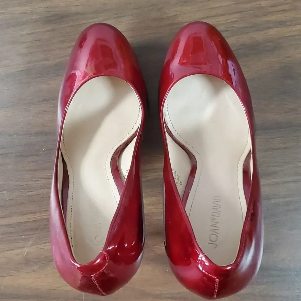 Joan & David Platform Sexy Dress Pump Heels Candy Apple Red Patent Leather Shoes